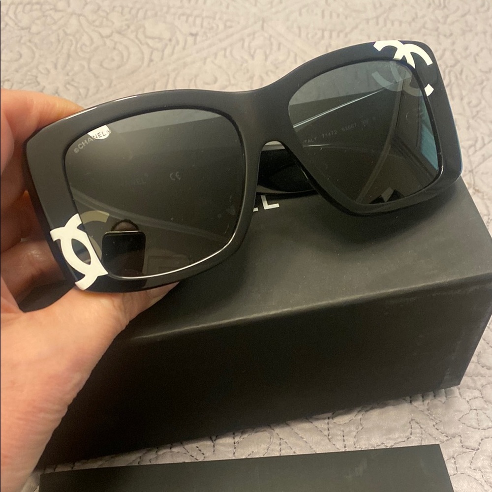 Chanel Black Sunglasses with White Logo